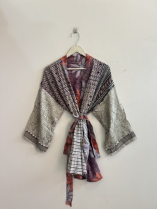 Kimono de Seda Pura India, Cómodo y Suave, Bata de Seda Japonesa para Novia, Túnica Floral para Playa, Ropa de Dormir para el Hogar, Verano - Product Image 5