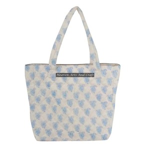 2025 New Products Custom Canvas Quilted Tote <b>Bag</b> Hand Block Printed Soft Cotton Canvas Quilted Tote <b>Bag</b> For Sale - Product Image 1