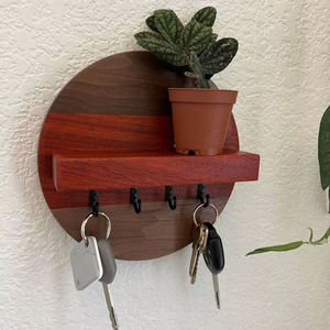 Support mural en bois pour clés, style ferme, élégant, avec crochets, durable, décoration intérieure, fournisseur en gros - Product Image 1