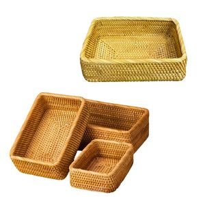 Durable Rectangular <b>Wicker</b> RATTAN <b>BASKET</b> / TRAY Set of 3 Serving, <b>Storage</b> and Display Use - Product Image 1