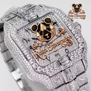 นาฬิกาข้อมือผู้ชาย Ruha Enterprise Luxury Square Moissanite สแตนเลสสตีล ระบบอนาล็อก ควอตซ์ - Product Image 3
