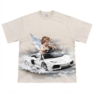 T-shirt tendance personnalisé avec imprimé de voiture de sport blanche, col rond, 100% coton jersey, manches courtes, unisexe. - Product Image 1