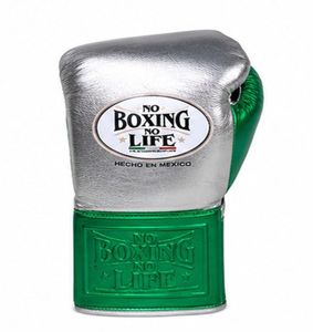 ถุงมือชกมวย No Boxing No Life สีเขียวเมทัลลิก/สีเงิน คุณภาพพรีเมียม ผลิตจากหนังวัวแท้ 100% แบบเต็มนิ้ว - Product Image 3