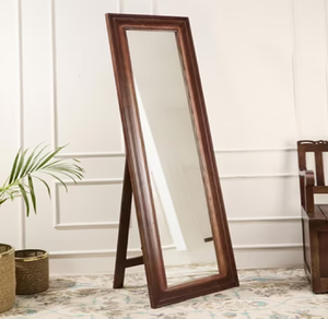 Classic freestanding floor mirror with a rich, dark wooden frame and a sturdy <b>easel</b> back. Available at wholesale price. - Product Image 1