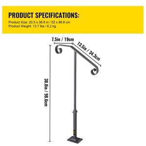 Ringhiera per scale esterna in ferro battuto grigio transizionale, a montante singolo, dispositivo di assistenza per portico per 1-2 gradini - Product Image 4