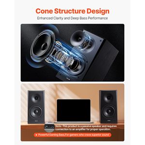 Altoparlanti Stereo Passivi da Scaffale 300W con Woofer da 6,5 Pollici e Tweeter da 1 Pollice, Griglia Rimovibile 55Hz-20KHz - Product Image 3