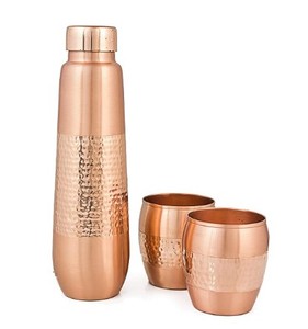 Hammered Copper Water Bottle Leak Proof Copper Drinking Bottle Portable Sliding Lid for Office Travel Home - Indian Home Crafts - Product Image 4