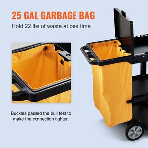 Chariot de ménage commercial à 3 étagères, avec couvercle de sac en PVC de 25 gallons, capacité de 200 lb, chariot de nettoyage en plastique fabriqué en caoutchouc agricole - Product Image 4