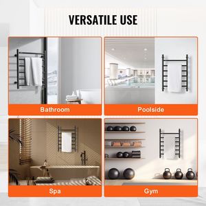Nero opaco 6-Bar scaldasalviette elettrico riscaldato a parete bagno Plug-In Nopwer stendibiancheria Bar - Product Image 6