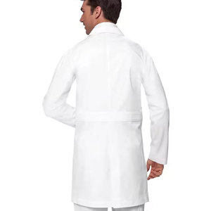 Bata médica unisex blanca de poliéster/spandex tejido sin costuras con botones a presión, largo hasta la rodilla, de alta calidad para detección de agujas - Product Image 3