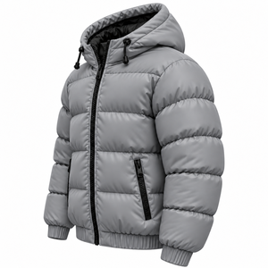 Chaqueta Acolchada Gris Personalizada con Capucha y Cremallera Negra, Fabricante de Chaquetas de Invierno al Por Mayor - Product Image 4