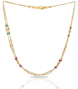 Collier Mala à double rang avec perles blanches, perles roses et vertes et accents dorés texturés pour femmes - Product Image 2