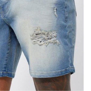 Shorts de Mezclilla Desgastados para Hombre, Corte Recto, Casuales, para Verano, Lavado Claro, Tela de Algodón, Cintura Media - Product Image 4