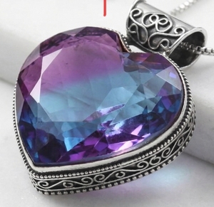 Gemstone Heart Shaped Pendant Gemstone Wedding Gift for Her Engagement Wholesale Tourmaline Glass German <b>silver</b> <b>Top</b> Quality - Product Image 2