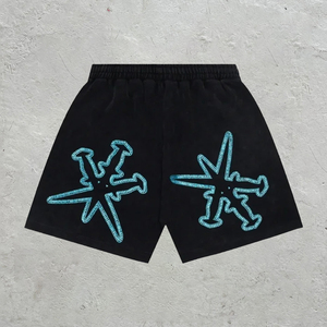 Shorts unisexes personnalisables en coton avec crâne et strass taille mi-haute Fortleo - Product Image 6
