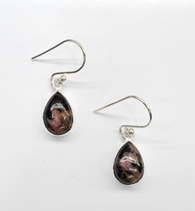 Handmade 925 Sterling <b>Silver</b> Rhodonite Teardrop Drop <b>Earrings</b> Minimalist <b>Dangle</b> Jewelry for Women Daily & Any Occasion Wear - Product Image 1