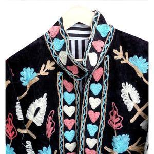 Chaqueta Tradicional Bordada de Corduroy de Algodón Ecológico con Cuello Mandarín y Estampado Floral, Hecha a Mano, para Mujer, Ropa de Otoño - Product Image 4
