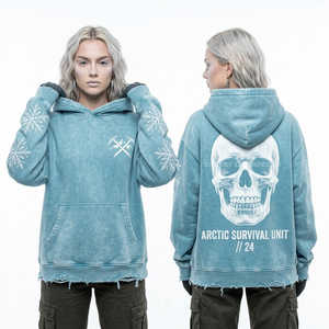 Sweat à capuche surdimensionné Lycan Werewolf 400GSM gris vieilli pour femme, avec motif loup à carreaux, lourd, streetwear, fournisseur - Product Image 6