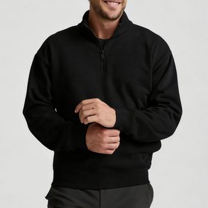 Best Selling Plain White Color <b>Men's</b> Quarter Zip Sweatshirts Comfortable Fabric Loose Fit High Street Style Zipper Sweatshirts - Product Image 2