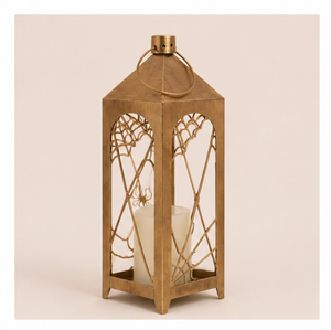 High Quality Gold Metal Decorative <b>Lantern</b> with Spiderweb Design Vintage Hanging Pillar Candle Holder for Halloween & Home Decor - Product Image 1