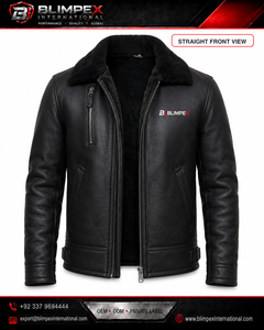 OEM Custom Logo Unisex High-Quality Black Shearling Leather Aviator <b>Jacket</b> Warm Fur Lined Winter <b>Jacket</b> Private Label - Product Image 1
