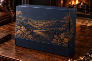 Boîte de présentation personnalisée pour bouteille de whisky et verres en bronze, avec base et couvercle - Product Image 5
