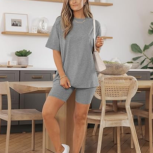 Women Casual Streetwear Oversized Tee and Biker Shorts Matching <b>Set</b> Fashion Summer Outfit - Product Image 2