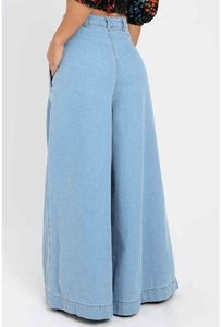 Jean en denim taille haute à jambe large pour femme, coupe ample, longueur intégrale, en coton délavé, style décontracté printemps - Product Image 2