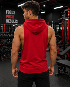 Sweat-shirt à capuche sans manches pour homme, rouge, en coton French Terry, avec poche, décontracté, pour la gym, coupe classique, style automne - Product Image 4