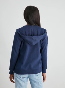 เสื้อฮู้ดซิปเต็มตัวสีน้ำเงินกรมท่าสำหรับผู้หญิง ยี่ห้อ YKK ทรงปกติ ผ้าถักเนื้อฝ้าย มีกระเป๋าหน้า เหมาะสำหรับใส่ในช่วงฤดูใบไม้ร่วง - Product Image 3