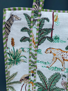 <b>Quilted</b> Cotton Tote Bag Jungle Print Boho Style - Product Image 3