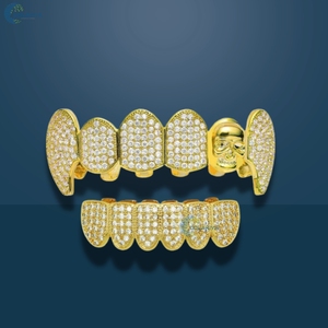 Juego de grillz de lujo con diamantes cultivados en laboratorio estilo calavera, 6 para la parte superior y 6 para la inferior, en oro blanco de 10K, joyería dental para hombre. - Product Image 5