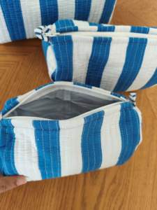 Ensemble de trousses de toilette matelassées en coton, trousse de maquillage florale 3 pièces, trousses de toilette à rayures nautiques (lot de 3) - Product Image 2