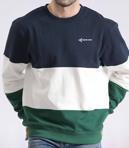 Daizen Star Men's Color Block Crew Neck Sweatshirt Regular Fit Autumn Casual Knitted Pullover Front Logo 100% Cotton - Product Image 1