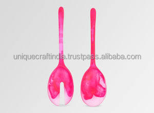 Juego de Servidores de Ensalada para Fiestas de Boda Sostenibles 2025, Cucharas de Madera con Patrón de Remolino de Resina, Uso en Cocina, Decorativas y Coloridas - Product Image 2