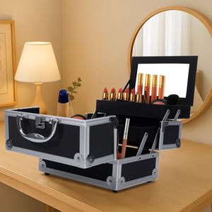 Valigetta Portatile Impermeabile per Trucchi con Specchio e Chiave - Alluminio Nero Taglia XL - Product Image 2
