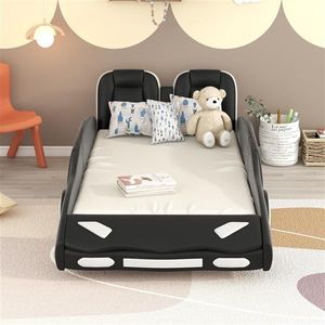 Black Twin Size Race Car Shaped Platform Bed with Wheels Kids' Furniture - Product Image 2