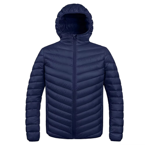 Veste matelassée décontractée pour homme, bleu marine, écologique, à capuche, 100% duvet, fermeture éclair sur le devant, coupe régulière, couleur unie, matière polyester - Product Image 1