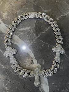 Collar de Cadena Cubana con Moissanita Cruzada, Chapado en Oro sobre Plata de Ley 925, Gargantilla de Eslabones para Hombres y Mujeres, Joyería para Fiestas - Product Image 4