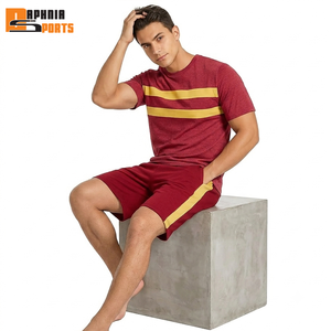 Conjunto de Verano de 2 Piezas para Hombre, Estilo Urbano, Personalizado, de Alta Calidad, Camiseta de Manga Corta a Rayas Rojas y Amarillas y Pantalones Cortos para Hombre - Product Image 4