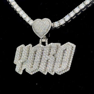 Personnalisé Glacé Vvs Moissanite Pass Diamant Testeur 925 Argent Lettre Nom En Forme De Coeur Boucle Pendentif Fine Jewelry pour Hommes Femmes - Product Image 1