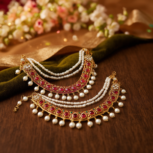 Ruby Champaswaralu Designs Vintage Gold Plated Emerald Fine Jewelry Set for Wedding Party Gift - Product Image 3