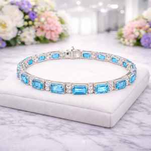 Bracelet de luxe en argent sterling avec topaze naturelle taille émeraude, grand charme éclatant, cadeau idéal pour la Saint-Valentin et les anniversaires féminins - Product Image 6