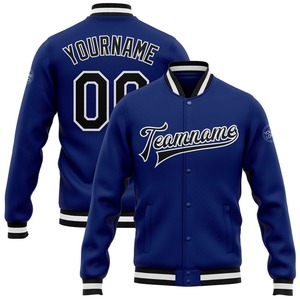 Veste universitaire bleu roi personnalisée pour homme avec impression du nom et du numéro de l'équipe, style preppy, fermeture à boutons pression, manches classiques - Product Image 1