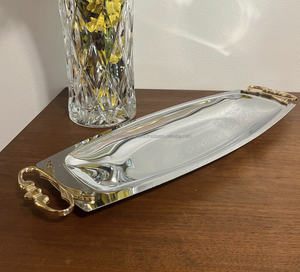 Plateau rectangulaire élégant pour mariage avec poignées, décoration alimentaire dorée, bonbons, fruits secs de luxe, en fer et métal, provenance Inde - Product Image 6