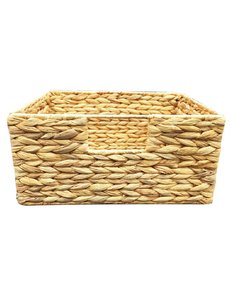 Handwoven Water Hyacinth <b>Storage</b> Basket Rectangular Wicker Organizer <b>Bin</b> with Handles for Home Office - Product Image 1
