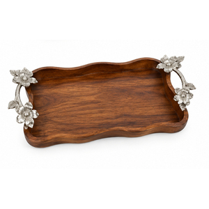 Plateau décoratif ovale en bois de luxe avec poignées en feuille d'or, plateau de service en bois d'acacia et de manguier naturel pour table basse, salon - Product Image 6