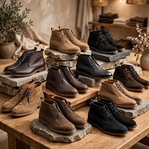 Bottes Chukka en cuir pour hommes, bout rond, lacets, couleur unie, respirantes, semelle extérieure en caoutchouc, cuir véritable du Bangladesh - Product Image 6