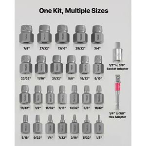 27-Piece Hex Head Multi Spline Easy Bolt Extractor Tool Adapters Solid Storage Case Cr Mo Ste <b>Screw</b> Extractor <b>Set</b> - Product Image 2