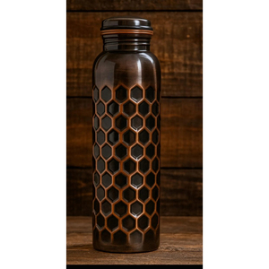 <b>Drinking</b> Pure <b>Copper</b> Water <b>Bottle</b> Honeycomb Hammered Design Antique Polished Finish Ayurvedic Health Benefit Leakproof <b>Bottle</b> - Product Image 2